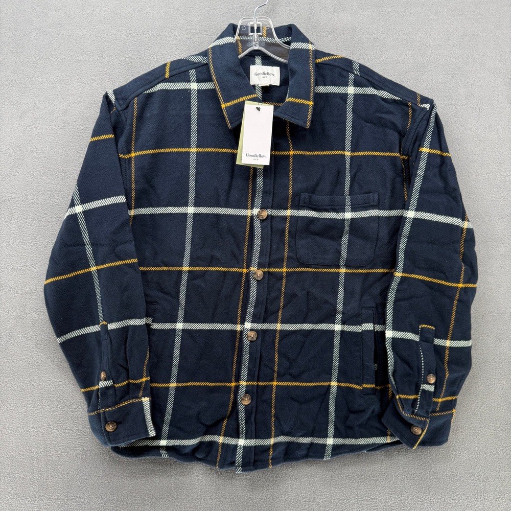 Goodfellow & Co Mens Large‎ Blue Plaid Flannel Shirt Jacket Button Up